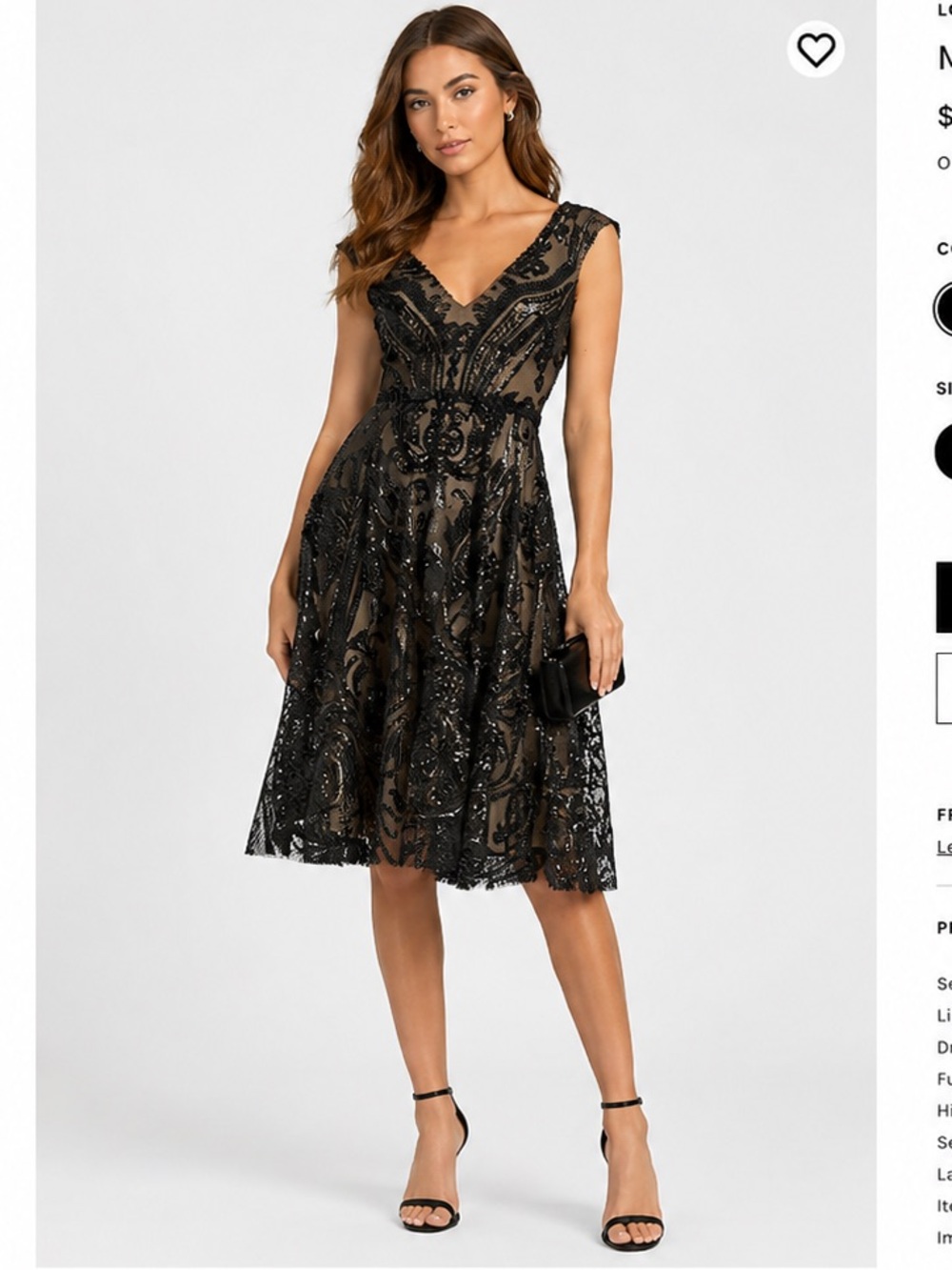 Mac Duggal 67514 Black Sequin Dress Tea Length Formal Cocktail Size 2 NWT